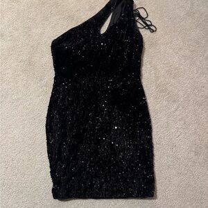 SHEIN Black One-Shoulder Sequin Mini Dress